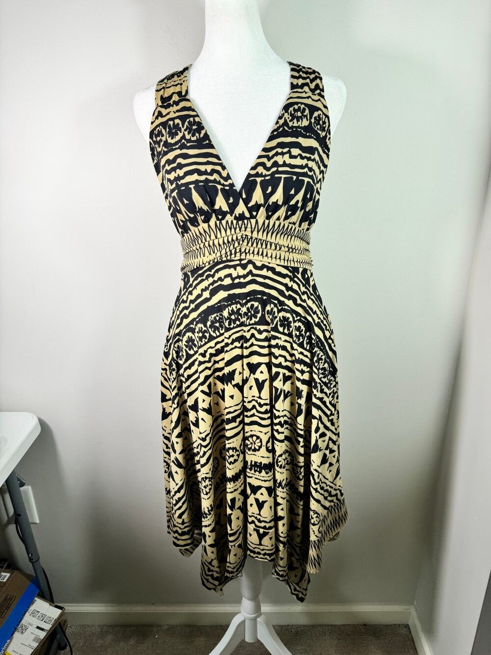 Vintage Y2K Paradise Geometric Print Open Back Dress Size S